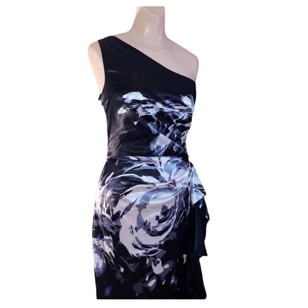 Vintage London Times Womens Floral Satin One Shoulder Lined Dress Black Size‎ 12
